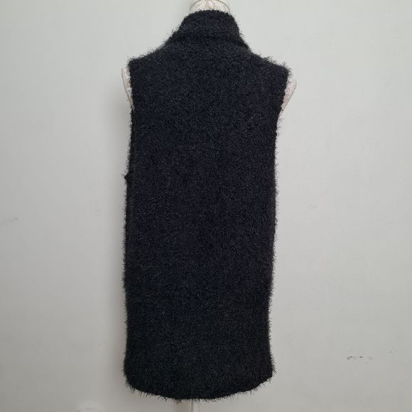 G.I.L.I Open Front Drape Textured Fuzzy Sweater Vest Black Women's Size S - Picture 11 of 15